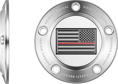 FIGURATI DESIGNS Timing Cover - 5 Hole - Red Line American Flag - Stainless Steel FD73-TC-5H-SS