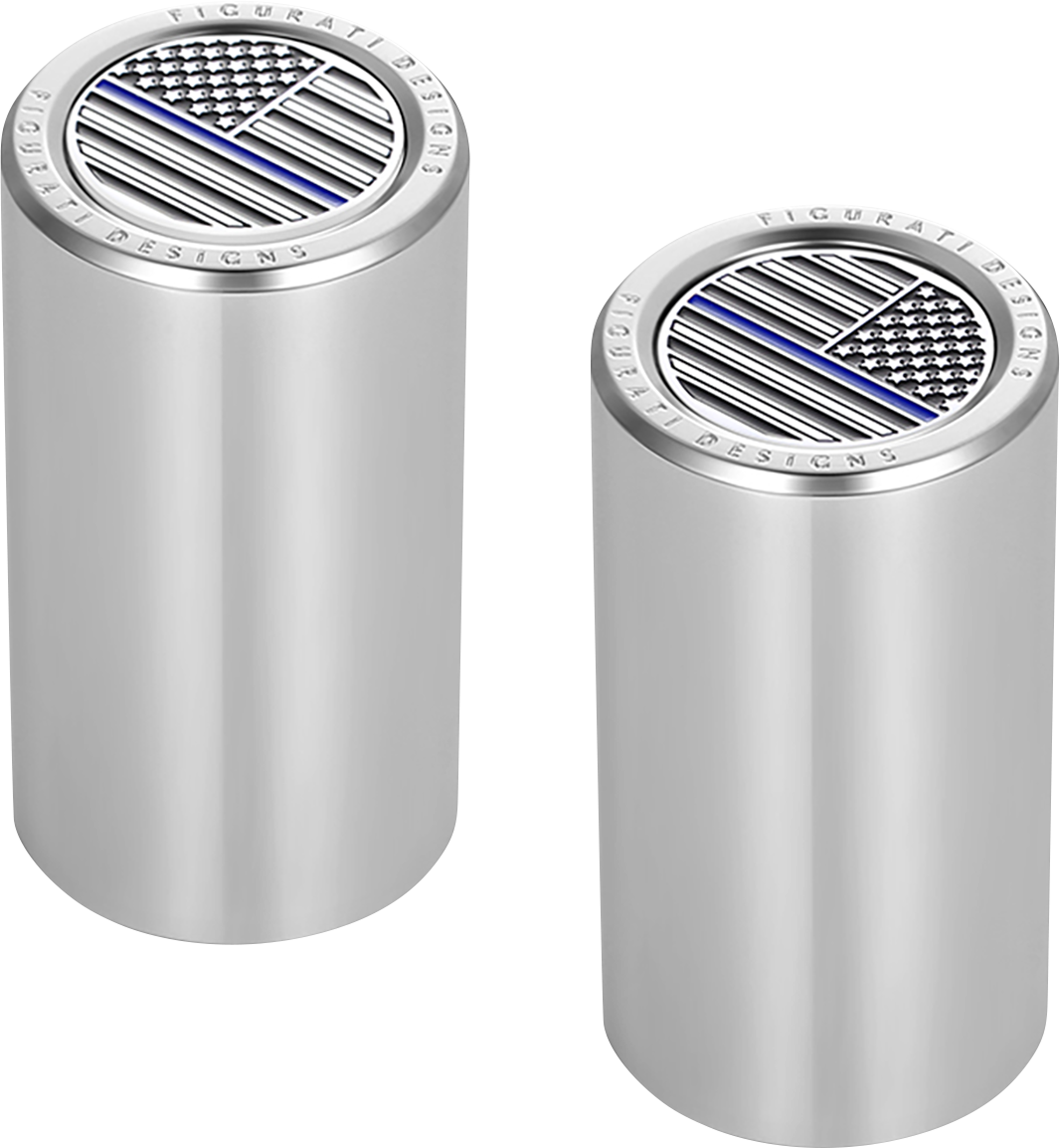 FIGURATI DESIGNS Docking Covers - American Flag - Blue Line - Long - Silver FD70-DC-2545-SS