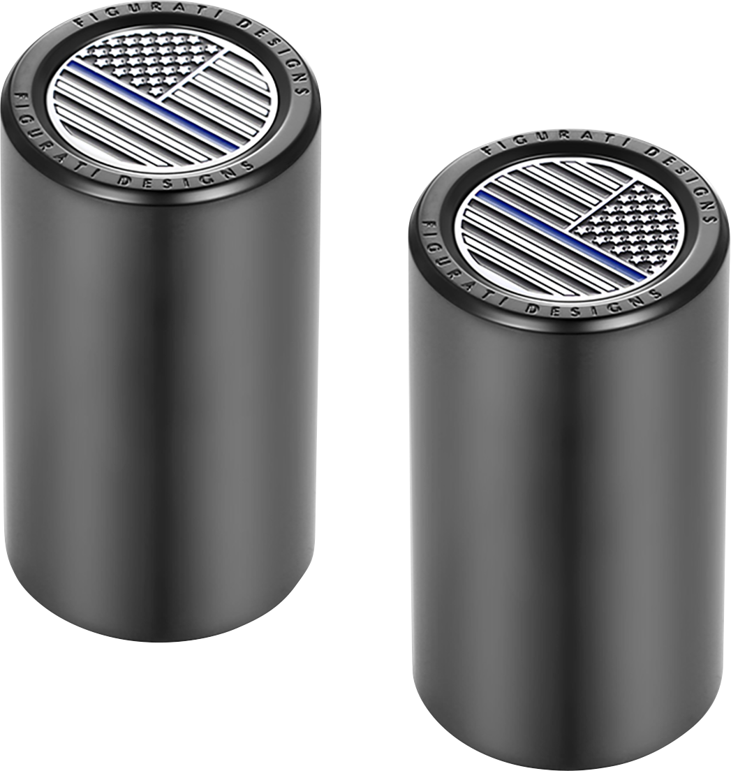 FIGURATI DESIGNS Docking Covers - American Flag - Blue Line - Long - Black FD71-DC-2545-BK
