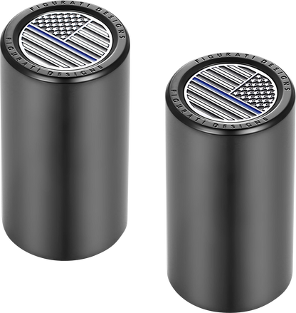FIGURATI DESIGNS Docking Covers - American Flag - Blue Line - Long - Black FD71-DC-2545-BK