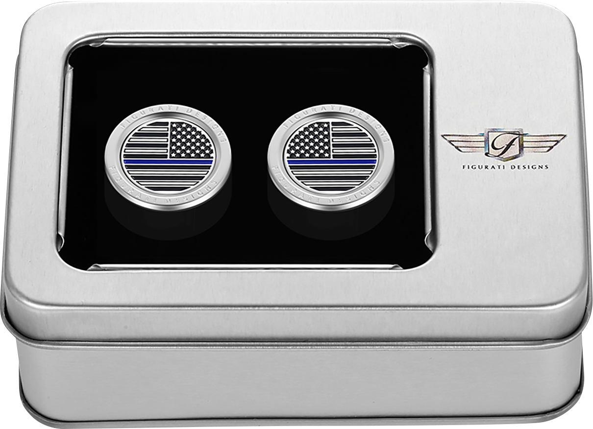 FIGURATI DESIGNS Docking Covers - American Flag - Blue Line - Short - Silver FD70-DC-2530-SS