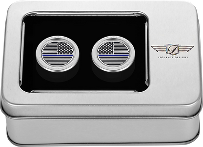 FIGURATI DESIGNS Docking Covers - American Flag - Blue Line - Short - Silver FD70-DC-2530-SS