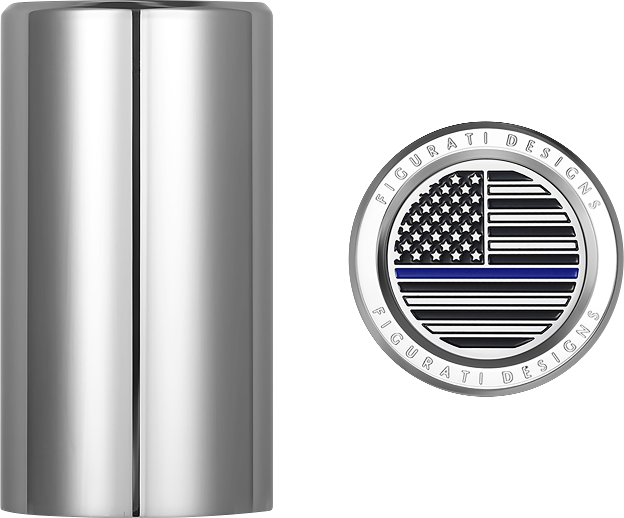 FIGURATI DESIGNS Docking Covers - American Flag - Blue Line - Long - Silver FD70-DC-2545-SS