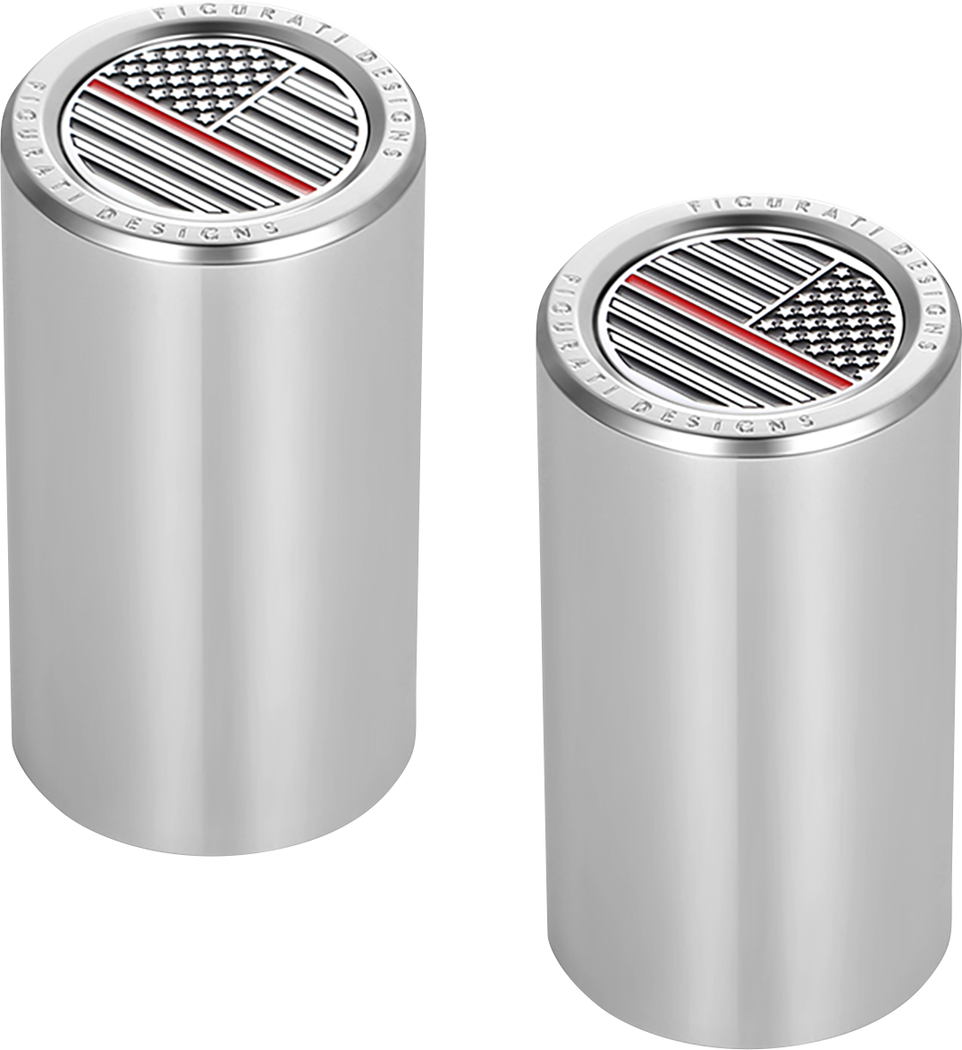 FIGURATI DESIGNS Docking Covers - American Flag - Red Line - Long - Silver FD73-DC-2545-SS
