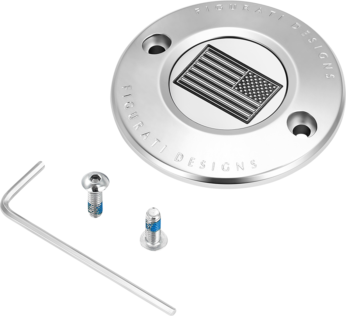 FIGURATI DESIGNS Timing Cover - 2 Hole - American Flag - Contrast Cut - Stainless Steel FD26R-TC-2H-SS