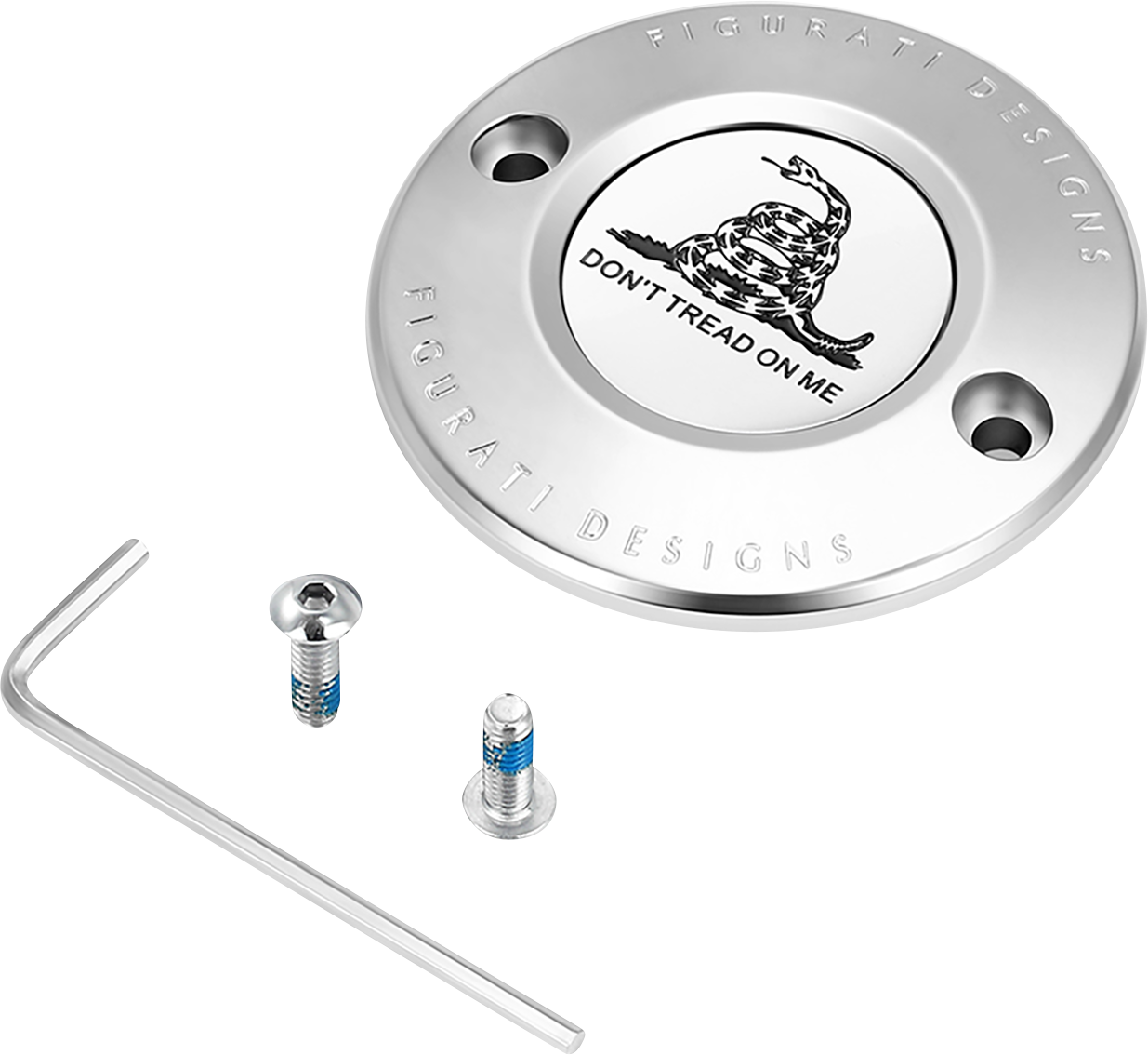 FIGURATI DESIGNS Timing Cover - 2 Hole - Don't Tread on Me - Stainless Steel FD40-TC-2H-SS