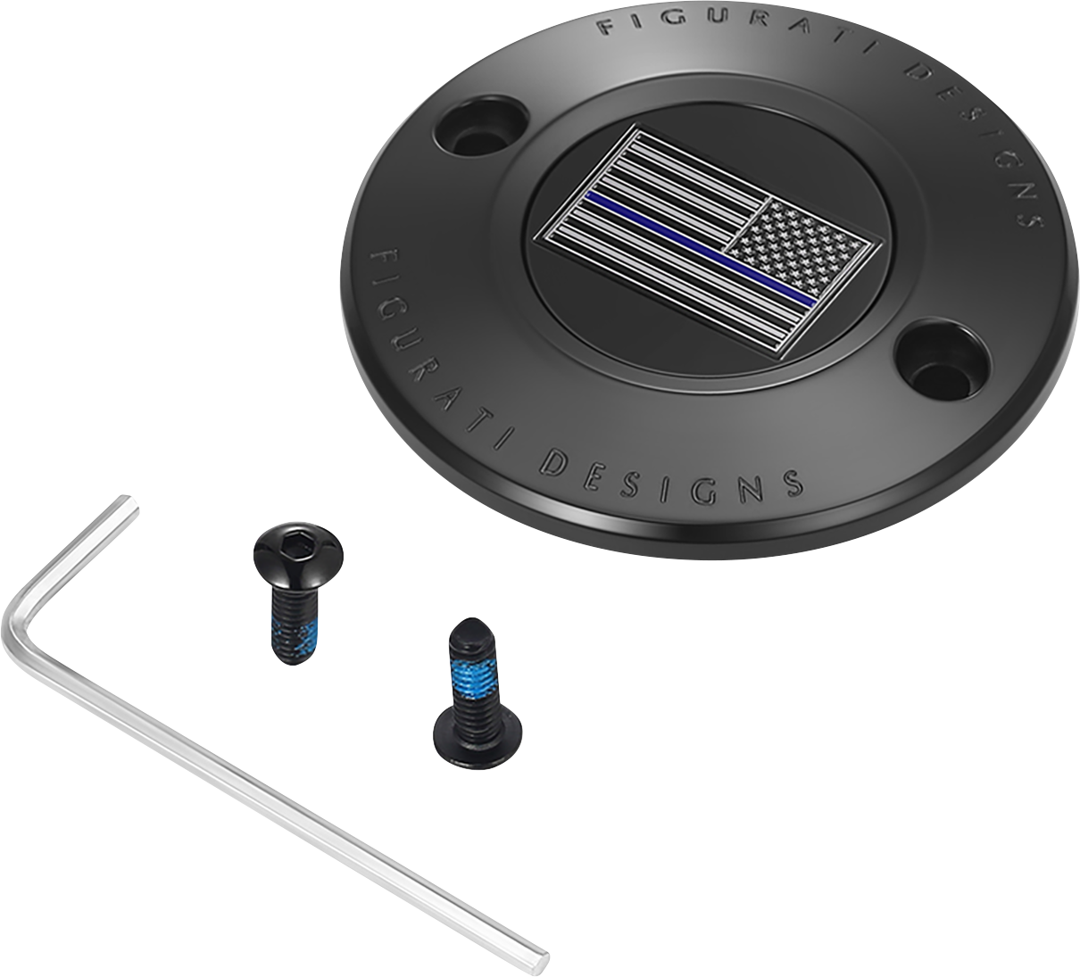 FIGURATI DESIGNS Timing Cover - 2 Hole - Blue Line American Flag - Black FD71-TC-2H-BLK