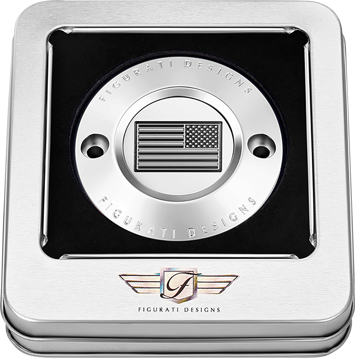 FIGURATI DESIGNS Timing Cover - 2 Hole - American Flag - Contrast Cut - Stainless Steel FD26R-TC-2H-SS