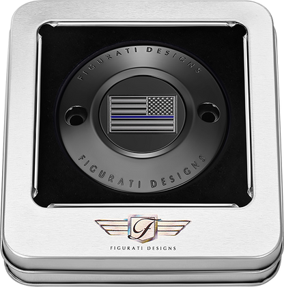 FIGURATI DESIGNS Timing Cover - 2 Hole - Blue Line American Flag - Black FD71-TC-2H-BLK