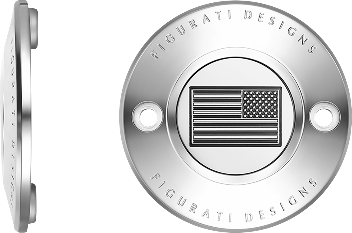 FIGURATI DESIGNS Timing Cover - 2 Hole - American Flag - Contrast Cut - Stainless Steel FD26R-TC-2H-SS