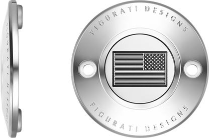 FIGURATI DESIGNS Timing Cover - 2 Hole - American Flag - Contrast Cut - Stainless Steel FD26R-TC-2H-SS
