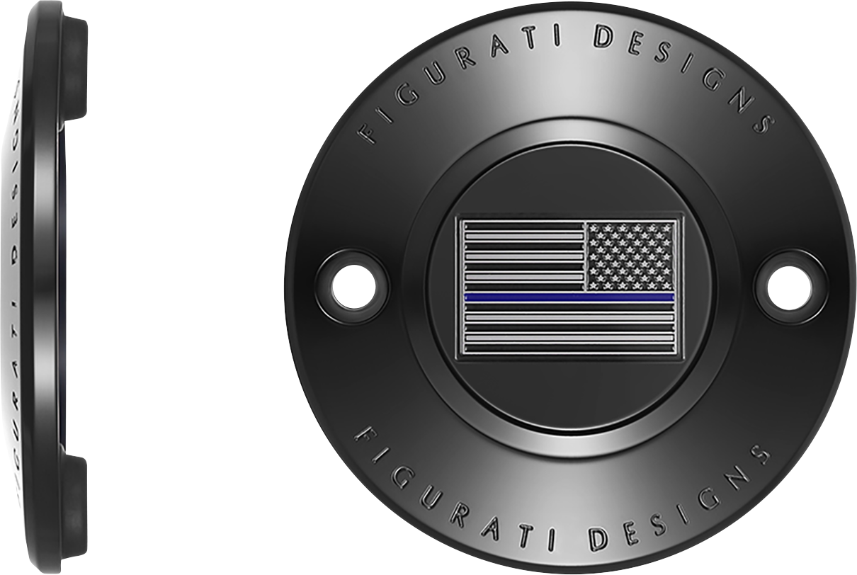 FIGURATI DESIGNS Timing Cover - 2 Hole - Blue Line American Flag - Black FD71-TC-2H-BLK