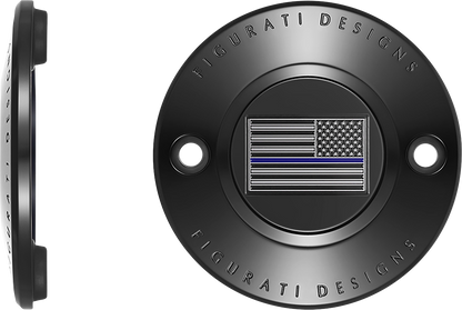 FIGURATI DESIGNS Timing Cover - 2 Hole - Blue Line American Flag - Black FD71-TC-2H-BLK