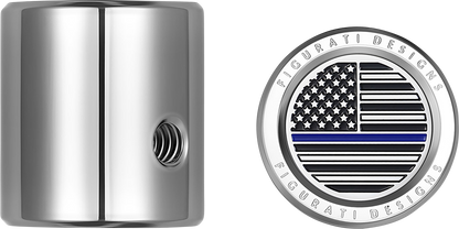 FIGURATI DESIGNS Heel-Toe Shifter Cover - Blue Line American Flag - Stainless Steel FD70-HTSC-SS
