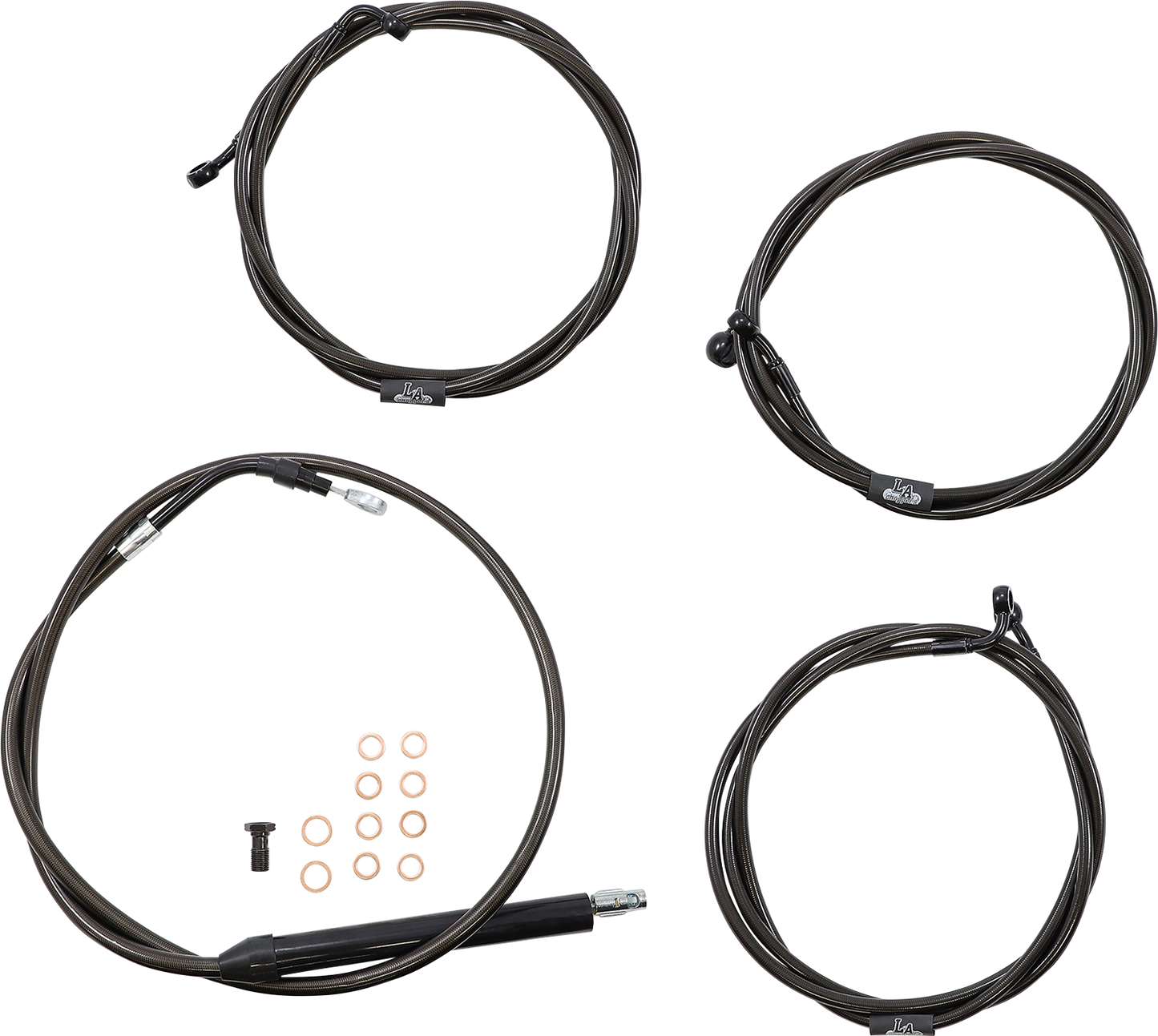 LA CHOPPERS Standard Midnight Braided Handlebar Cable/Brake Line Kit - 15"-17" Ape Hangers - '21-'22 FLH LA-8056KT-16M