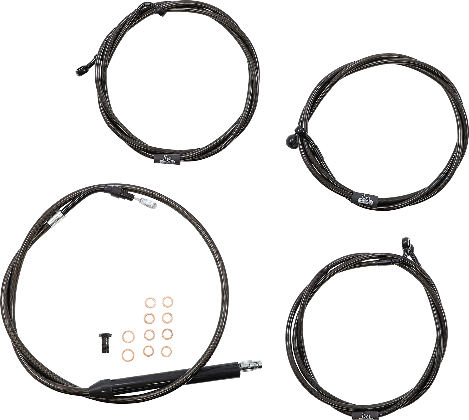 LA CHOPPERS Standard Midnight Braided Handlebar Cable/Brake Line Kit - 15"-17" Ape Hangers - '21-'22 FLH LA-8056KT-16M