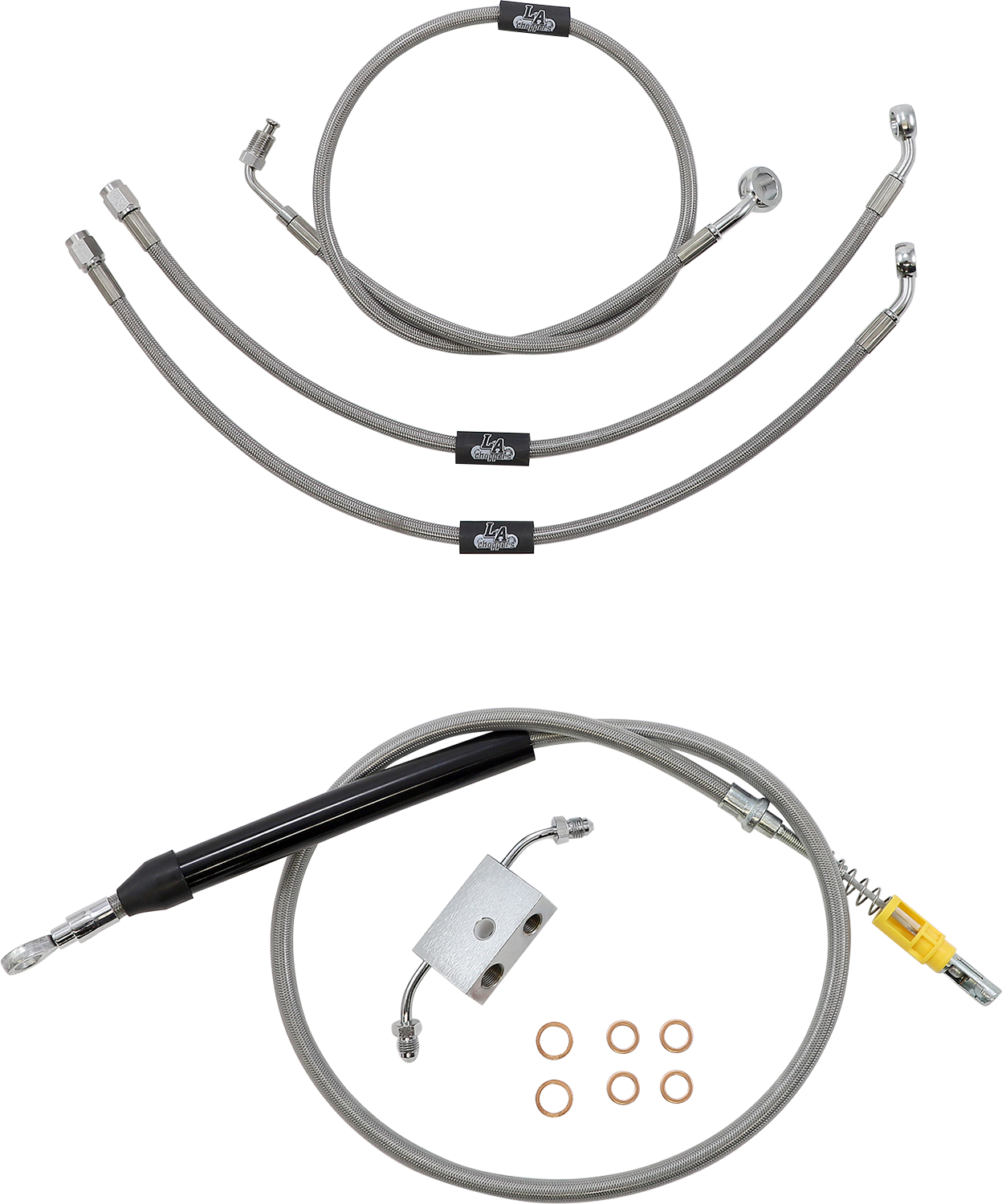 LA CHOPPERS Standard Stainless Braided Handlebar Cable/Brake Line Kit 12"-14" Ape Hangers - '18-'24 Softail LA-8157KT-13