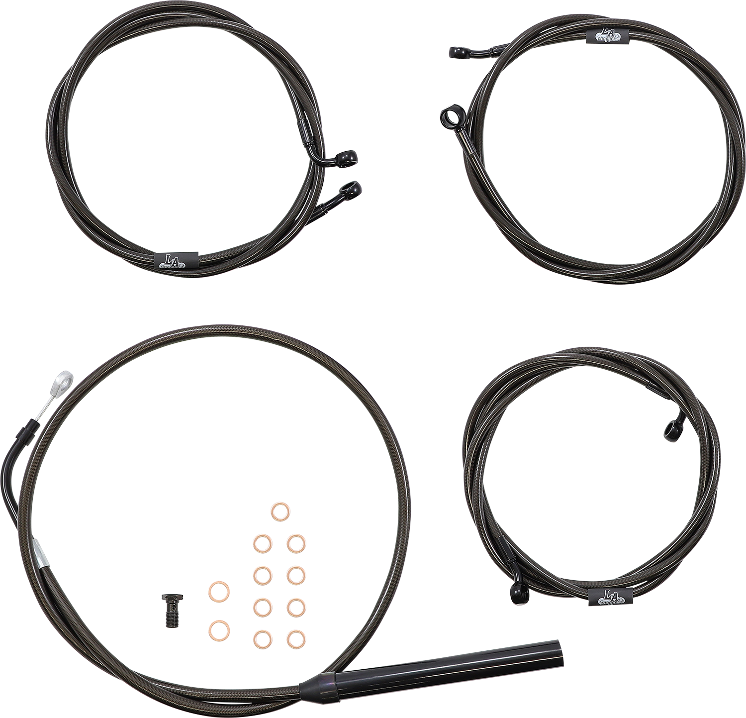 LA CHOPPERS Standard Midnight Braided Handlebar Cable/Brake Line Kit - 12"-14" Ape Hangers - '21-'22 FLH LA-8056KT-13M