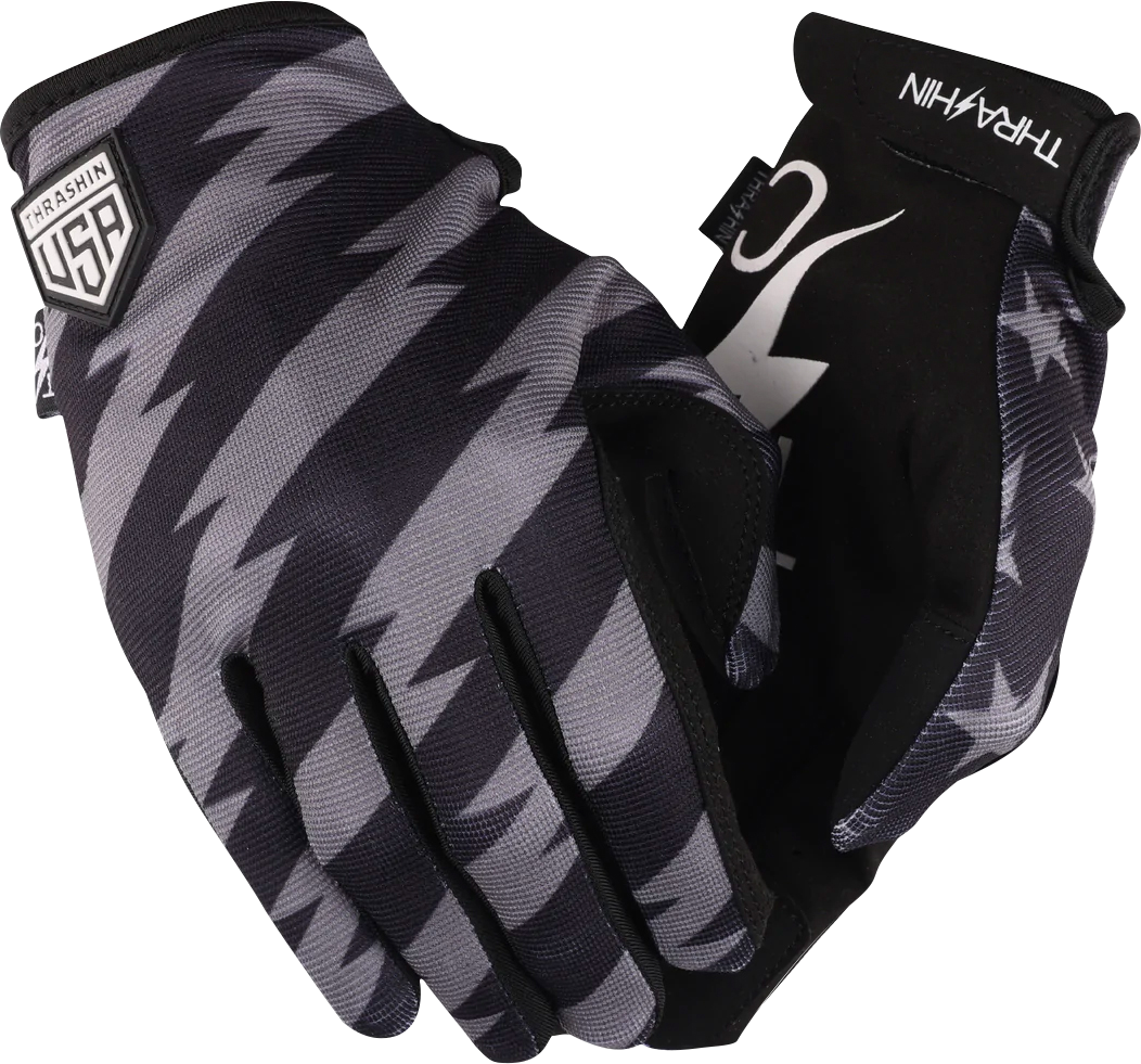 THRASHIN SUPPLY CO. Stars & Bolts Stealth Gloves - Black/Gray - Large SV1-13-10