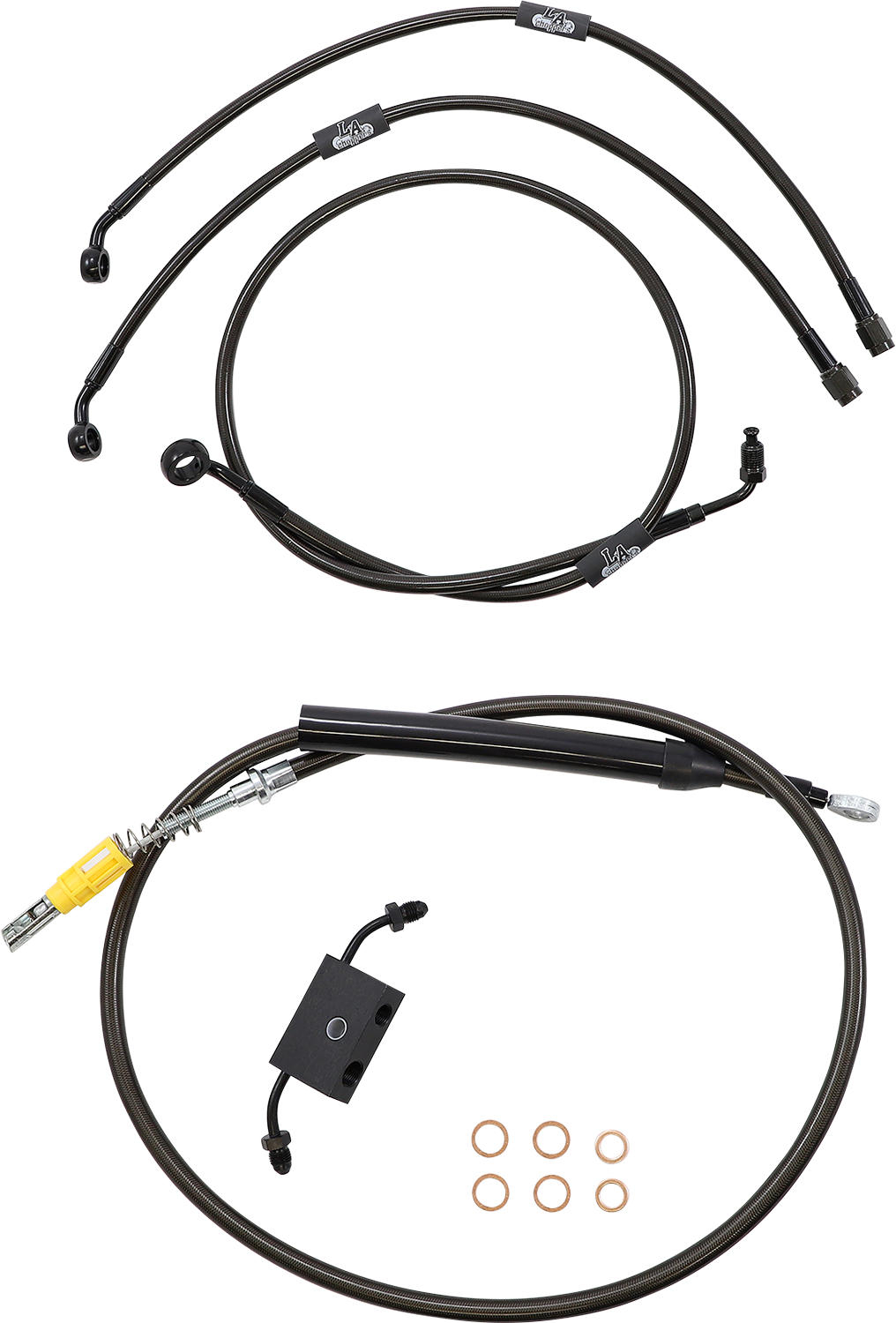 LA CHOPPERS Standard Midnight Braided Handlebar Cable/Brake Line Kit - 18"-20" Ape Hangers - '18-'24 Softail LA-8157KT-19M
