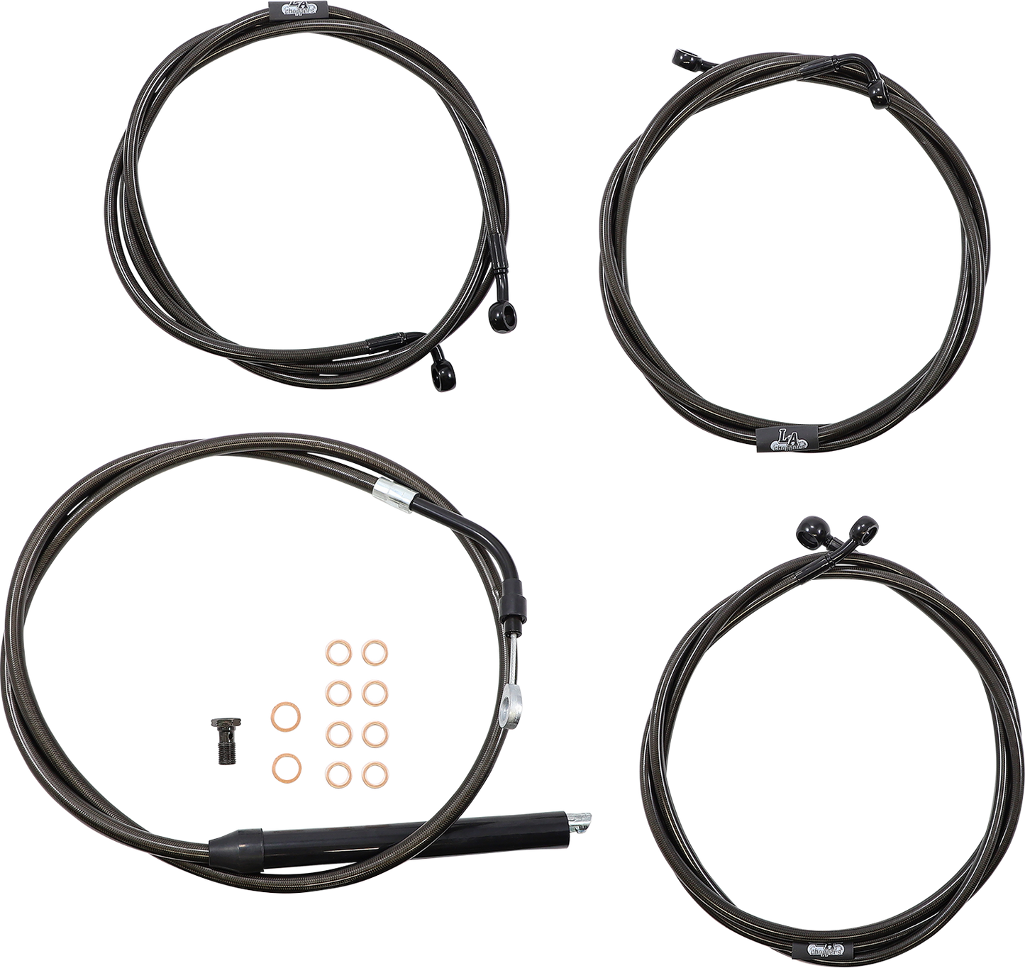 LA CHOPPERS Standard Midnight Braided Handlebar Cable/Brake Line Kit - 18"-20" Ape Hangers - '21-'22 FLH LA-8056KT-19M