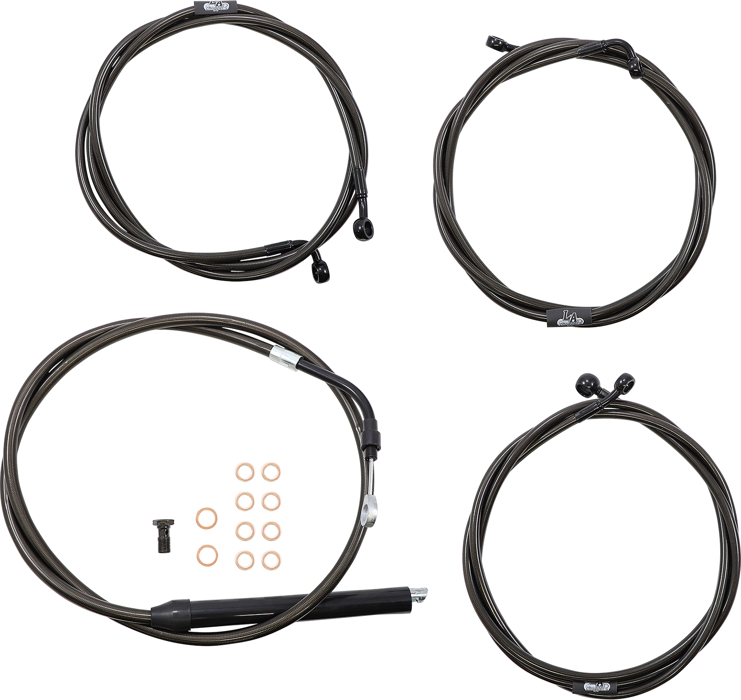 LA CHOPPERS Standard Midnight Braided Handlebar Cable/Brake Line Kit - 18"-20" Ape Hangers - '21-'22 FLH LA-8056KT-19M
