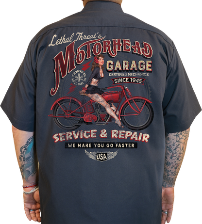 LETHAL THREAT Motorhead Garage Shop Shirt - Gray - Large DG60177L
