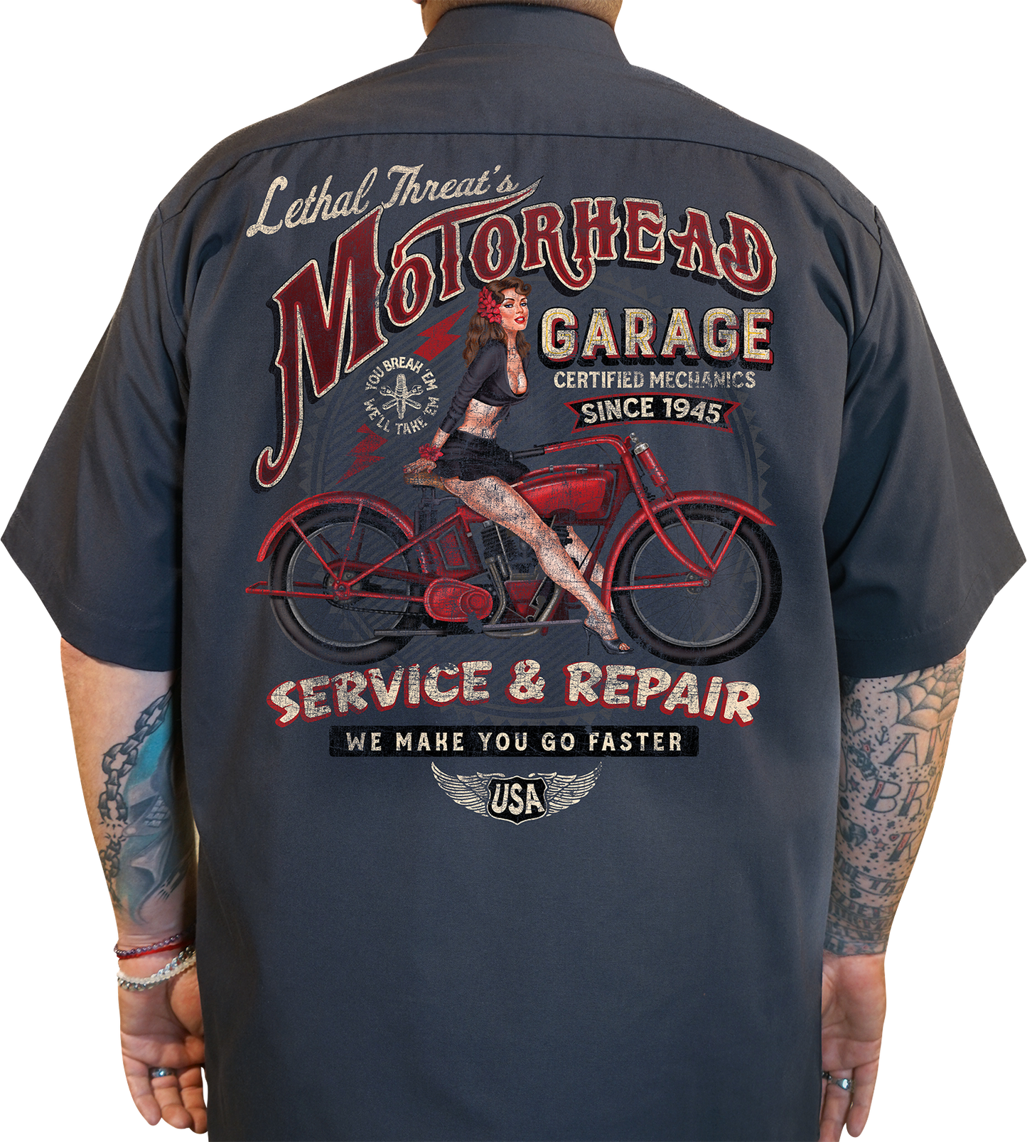 LETHAL THREAT Motorhead Garage Shop Shirt - Gray - 3XL DG60177XXXL