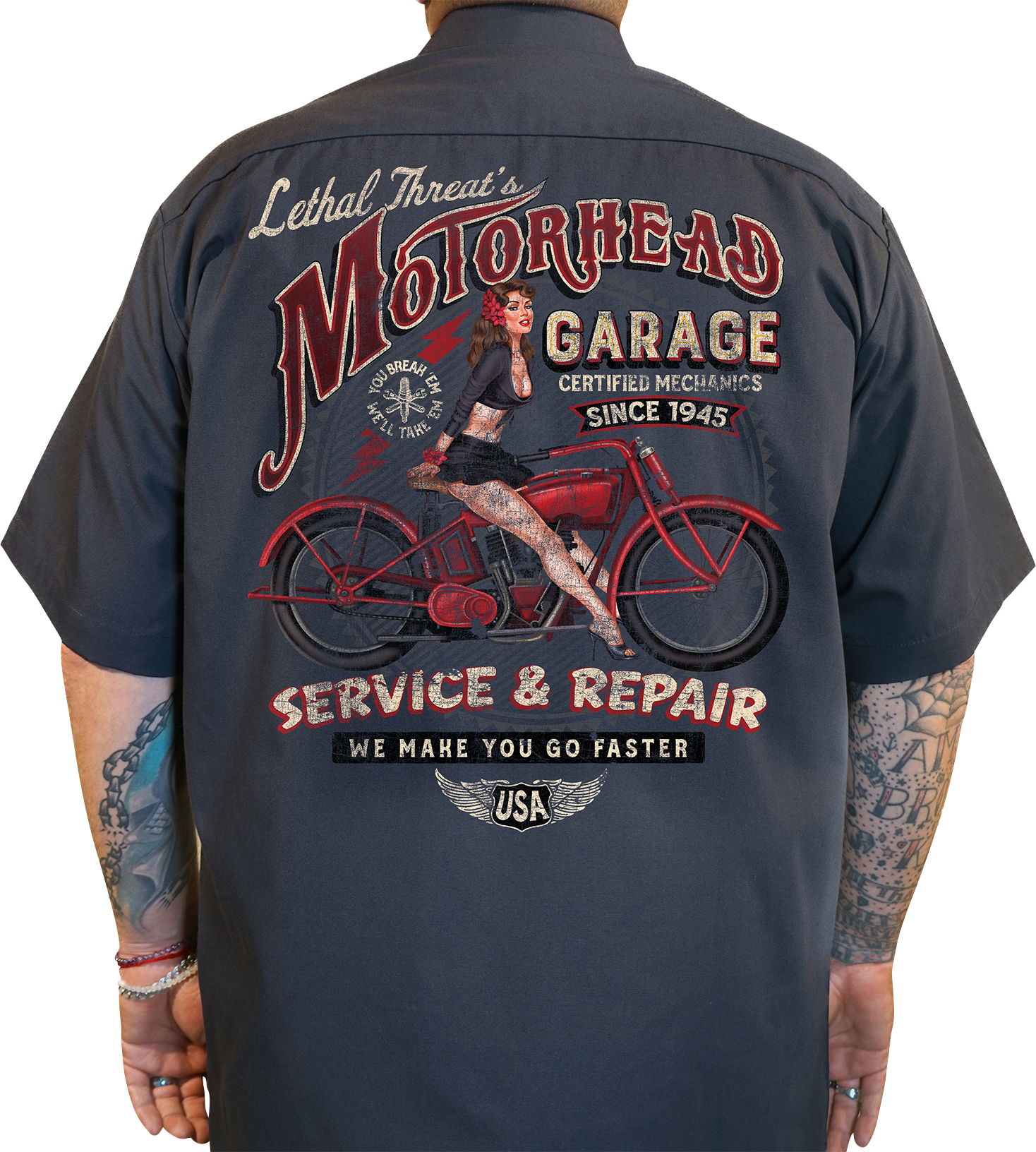 LETHAL THREAT Motorhead Garage Shop Shirt - Gray - 3XL DG60177XXXL