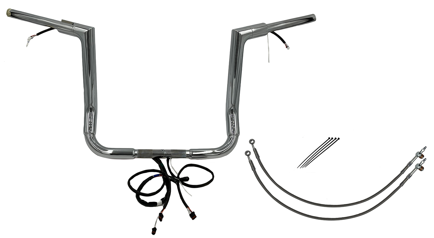 FAT BAGGERS INC. EZ Install Wired 1-1/2" Flat Top Handlebar Kit - 14" - Chrome 601214