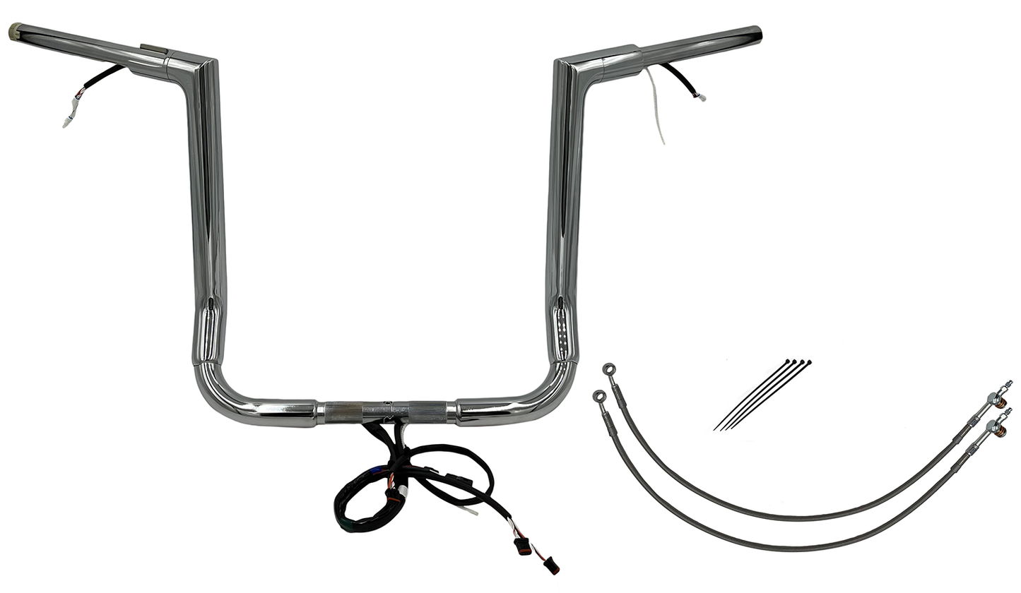 FAT BAGGERS INC. EZ Install Wired 1-1/2" Flat Top Handlebar Kit - 16" - Chrome 601216