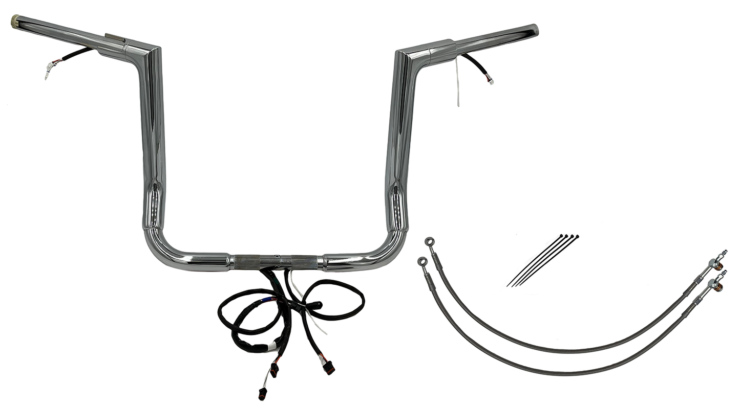 FAT BAGGERS INC. EZ Install Wired 1-1/2" Flat Top Handlebar Kit - 14" - Chrome 602214