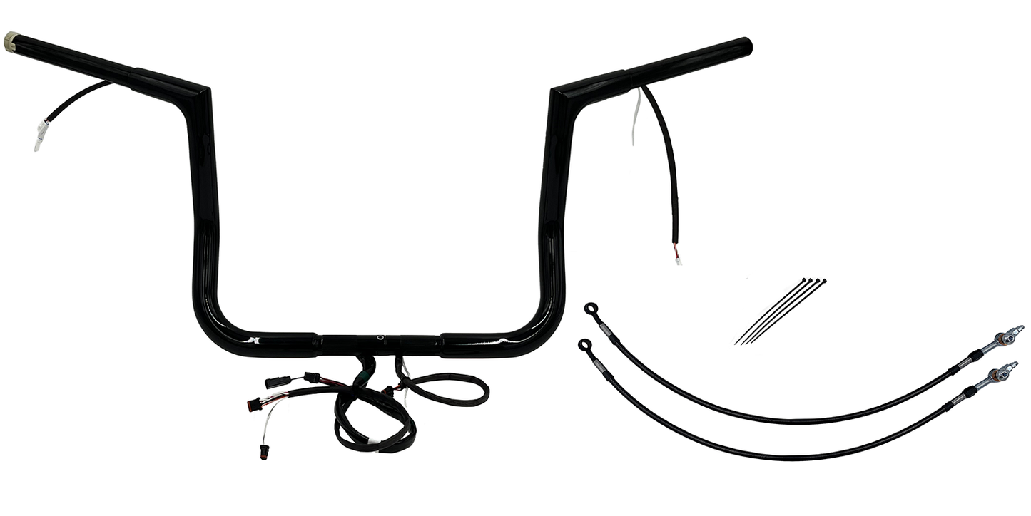 FAT BAGGERS INC. EZ Install Wired 1-1/4" Flat Top Handlebar Kit - 12" - Black 701212-B