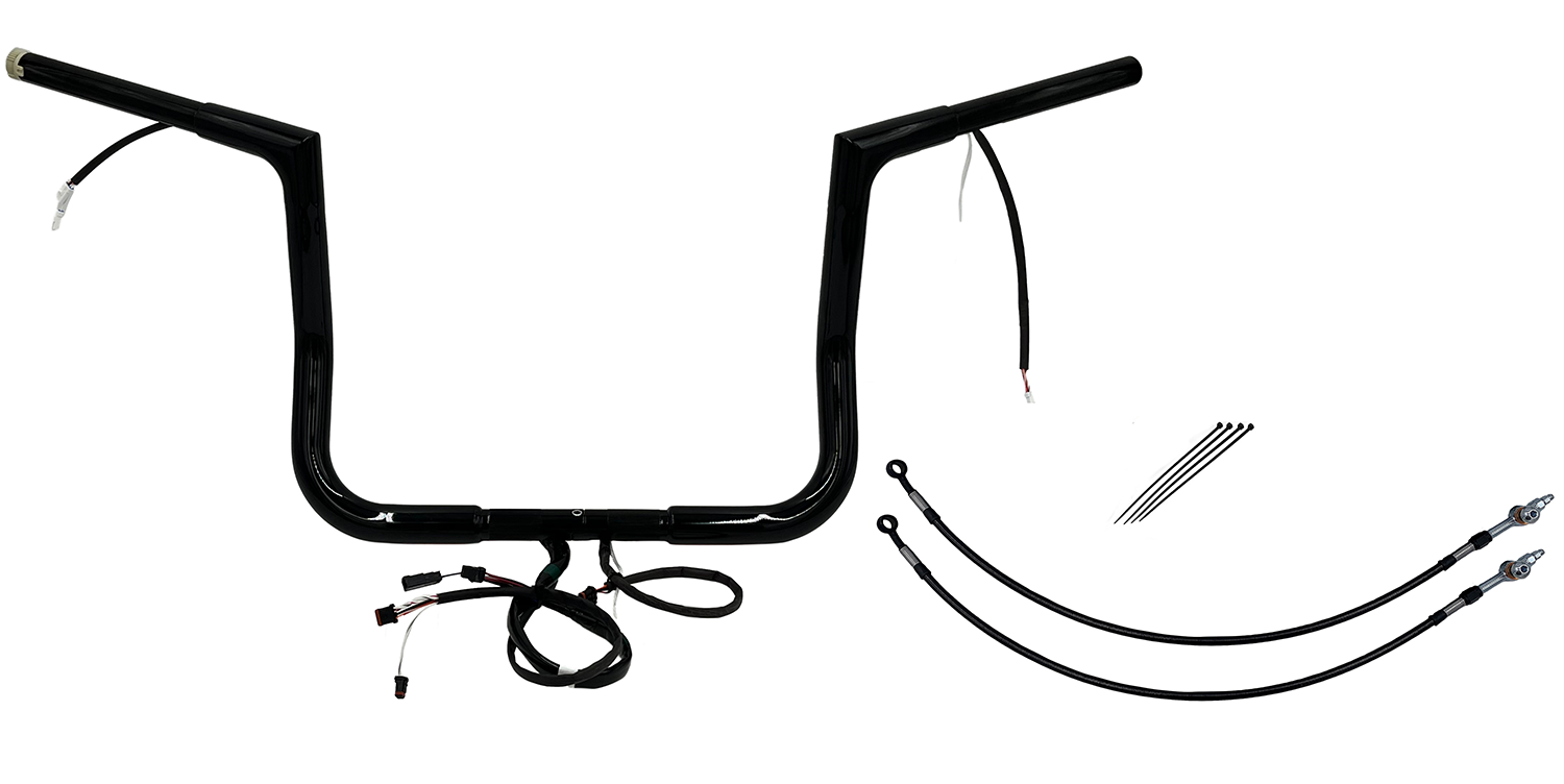 FAT BAGGERS INC. EZ Install Wired 1-1/4" Flat Top Handlebar Kit - 12" - Black 701212-B