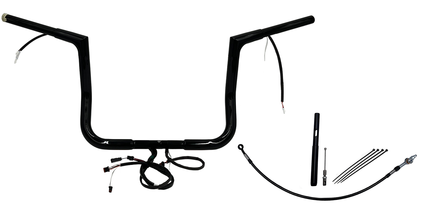 FAT BAGGERS INC. EZ Install Wired 1-1/4" Flat Top Handlebar Kit - 12" - Black 712012-B
