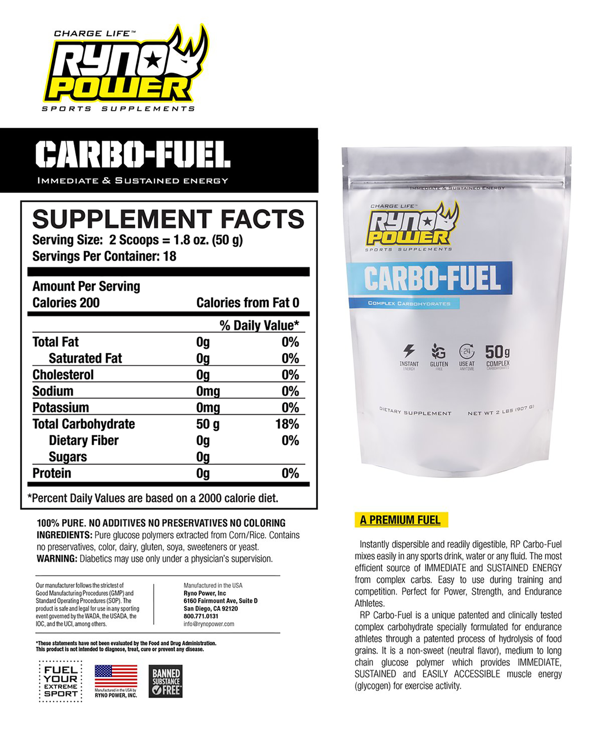 RYNO POWER Carbo-Fuel Powder - 1 Serving SMP-CAR