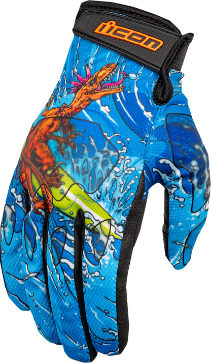 ICON Hooligan™ Dino Fury Gloves - Blue - Medium 3301-4636