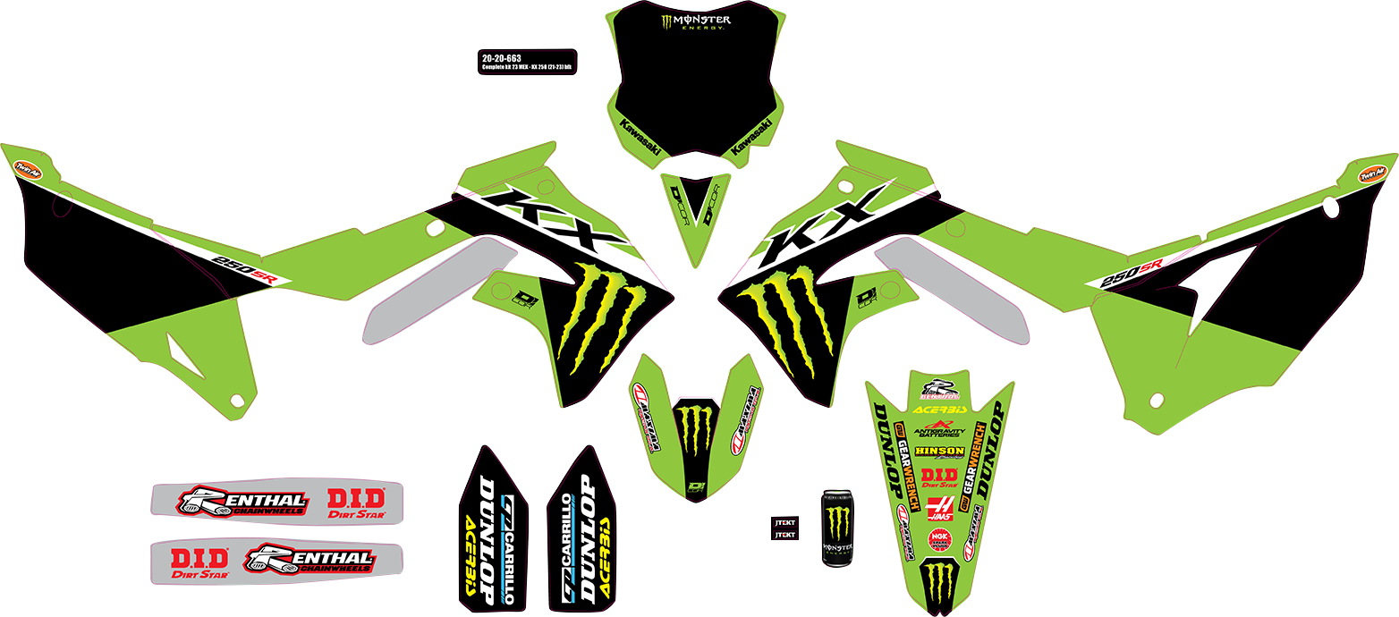 D'COR VISUALS Graphic Kit - '23 Monster Energy - KX 250/F 20-20-663