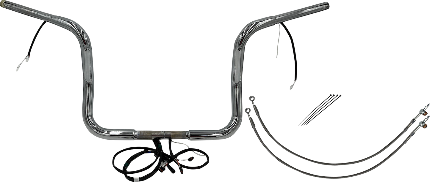 FAT BAGGERS INC. EZ Install Wired 1-1/4" Round Top Handlebar Kit - 12" - Chrome 901512