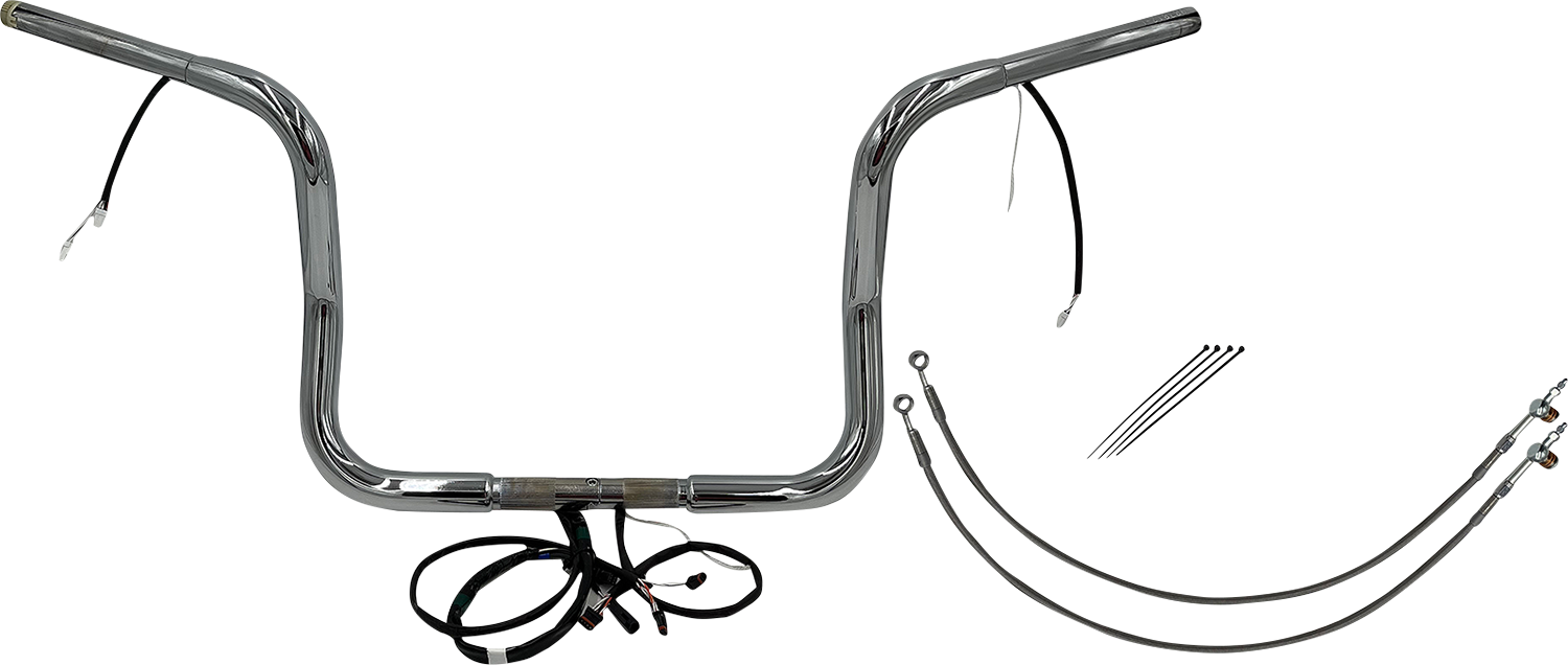 FAT BAGGERS INC. EZ Install Wired 1-1/4" Round Top Handlebar Kit - 12" - Chrome 901512
