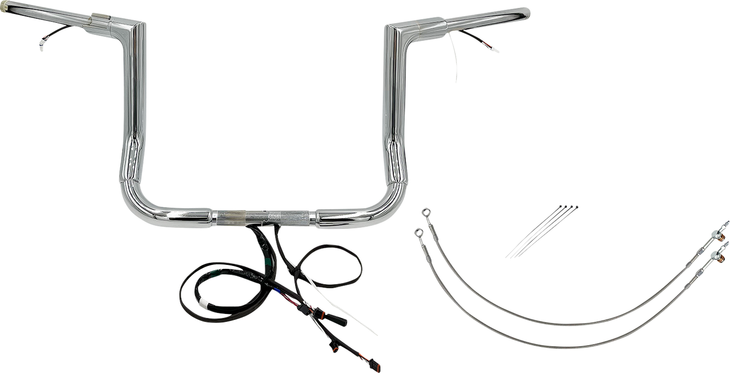 FAT BAGGERS INC. EZ Install Wired 1-1/2" Flat Top Handlebar Kit - 12" - Chrome 601212