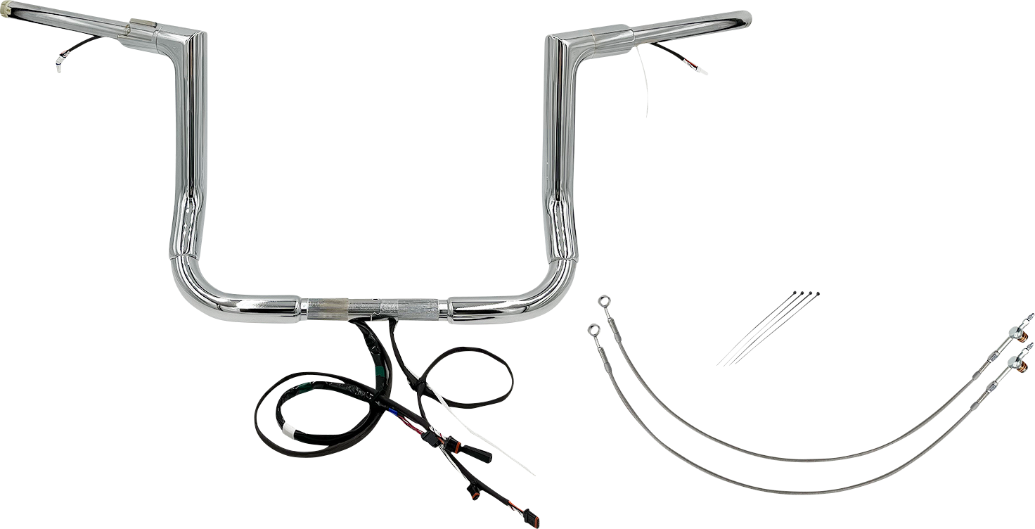 FAT BAGGERS INC. EZ Install Wired 1-1/2" Flat Top Handlebar Kit - 12" - Chrome 601212