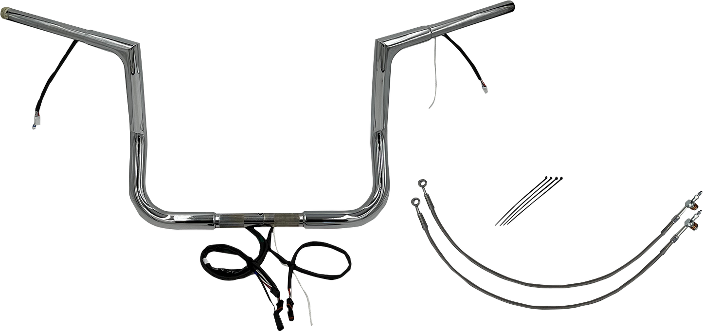 FAT BAGGERS INC. EZ Install Wired 1-1/4" Flat Top Handlebar Kit - 12" - Chrome 701212