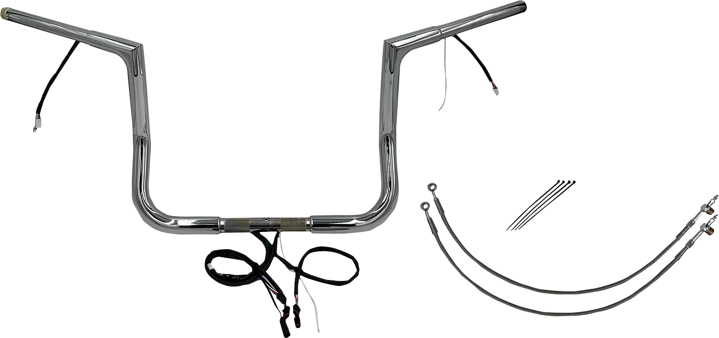 FAT BAGGERS INC. EZ Install Wired 1-1/4" Flat Top Handlebar Kit - 12" - Chrome 701212