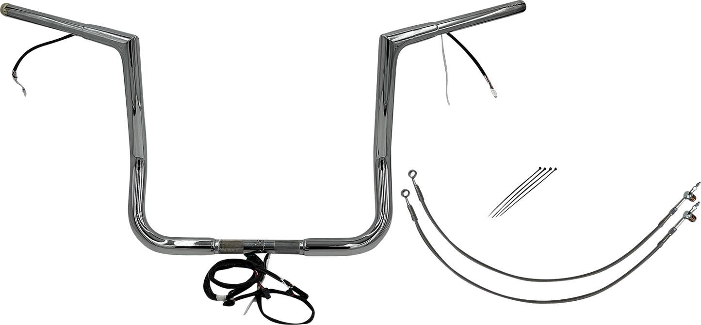 FAT BAGGERS INC. EZ Install Wired 1-1/4" Flat Top Handlebar Kit - 14" - Chrome 701214