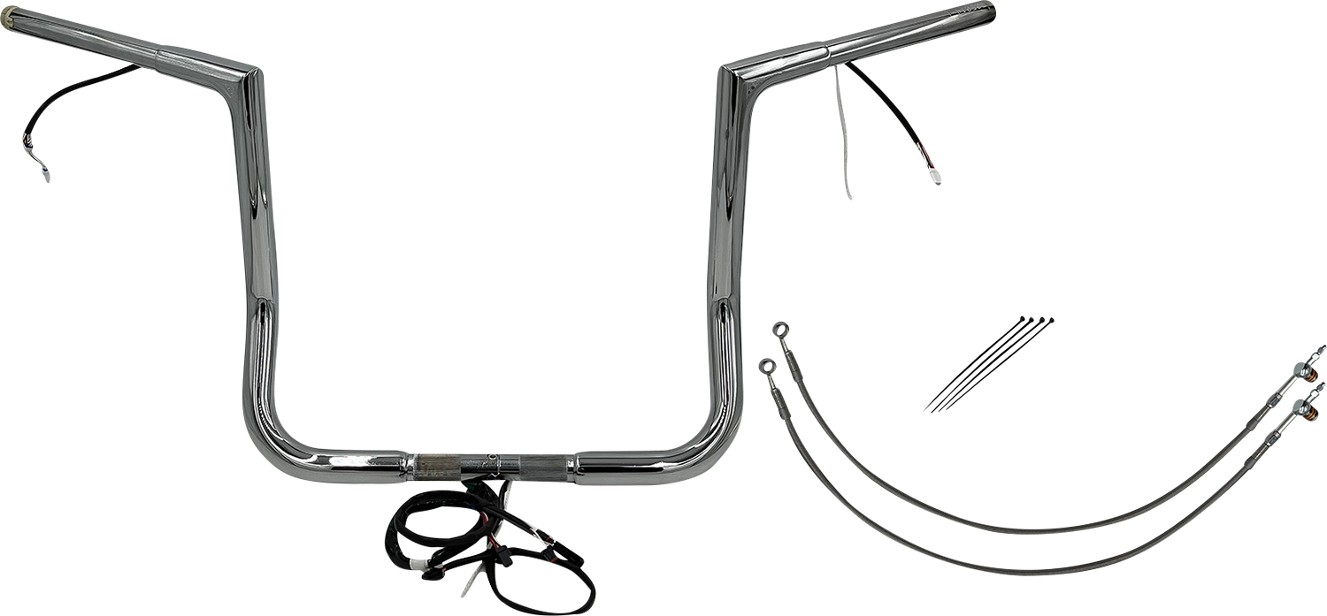 FAT BAGGERS INC. EZ Install Wired 1-1/4" Flat Top Handlebar Kit - 14" - Chrome 701214