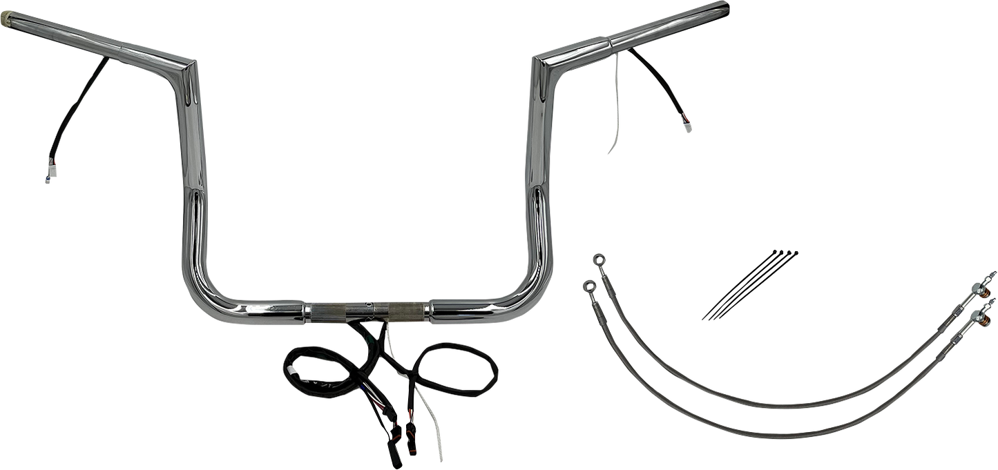 FAT BAGGERS INC. EZ Install Wired 1-1/4" Flat Top Handlebar Kit - 12" - Chrome 702212