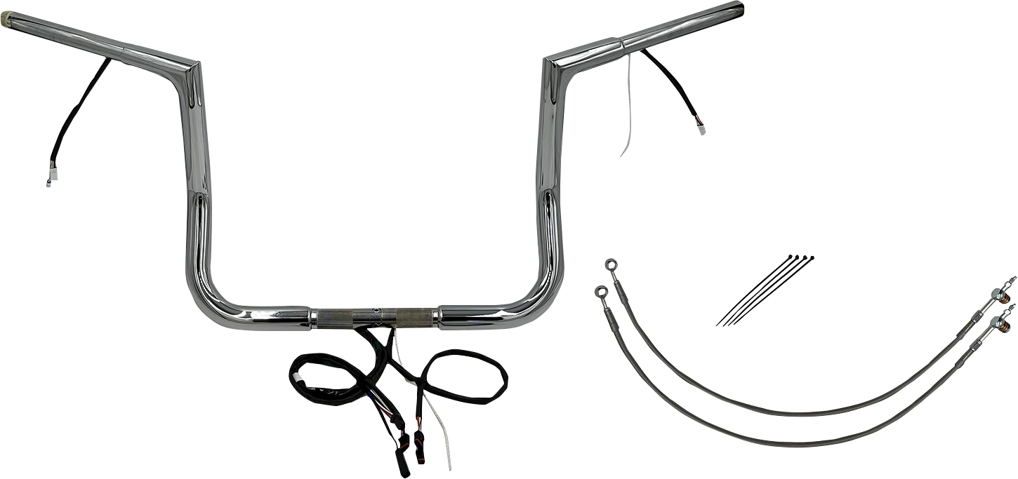 FAT BAGGERS INC. EZ Install Wired 1-1/4" Flat Top Handlebar Kit - 12" - Chrome 702212