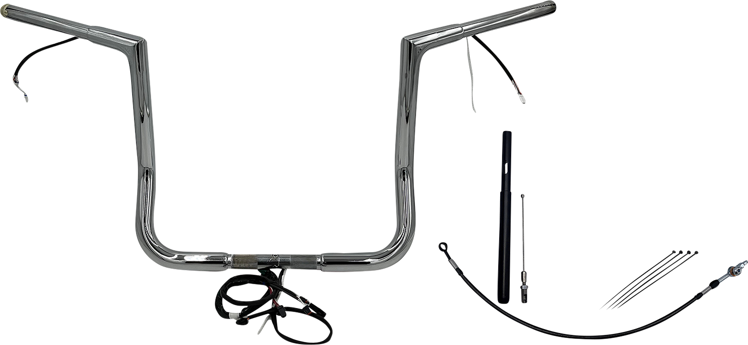 FAT BAGGERS INC. EZ Install Wired 1-1/4" Flat Top Handlebar Kit - 14" - Chrome 712014