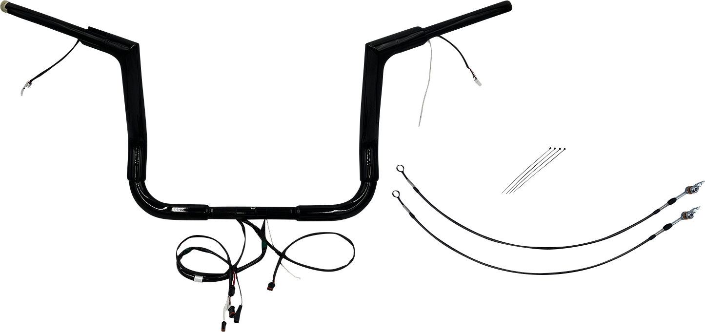FAT BAGGERS INC. EZ Install Wired 1-1/2" Flat Top Handlebar Kit - 12" - Black 601212-B